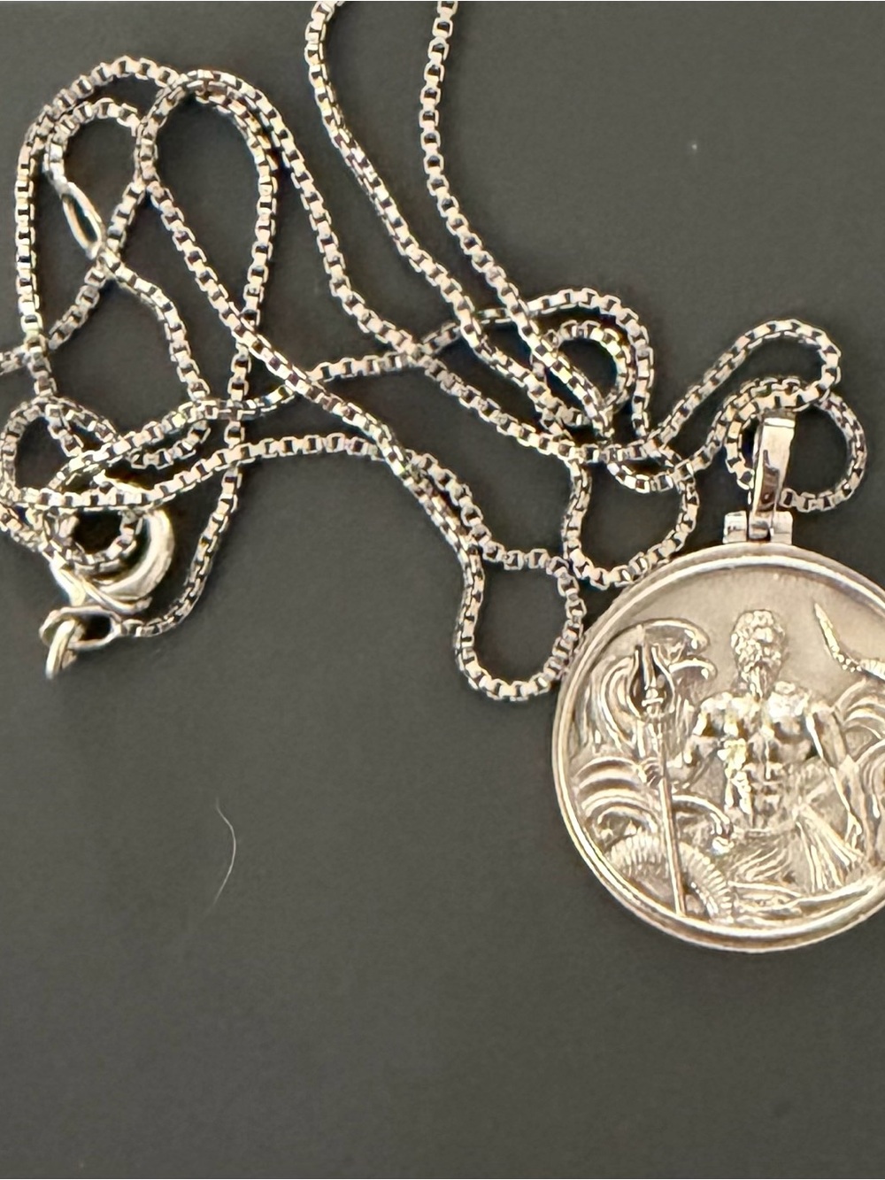 Sterling Silver Poseidon Medallion Necklace - Silver - Picture 3 of 4